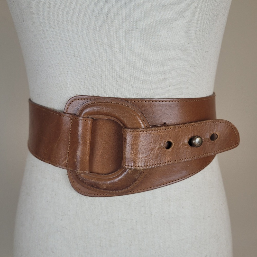 Vintage Leather Shop Belt Large Brown Leather Wide Cinch Waist Equestrian Boho